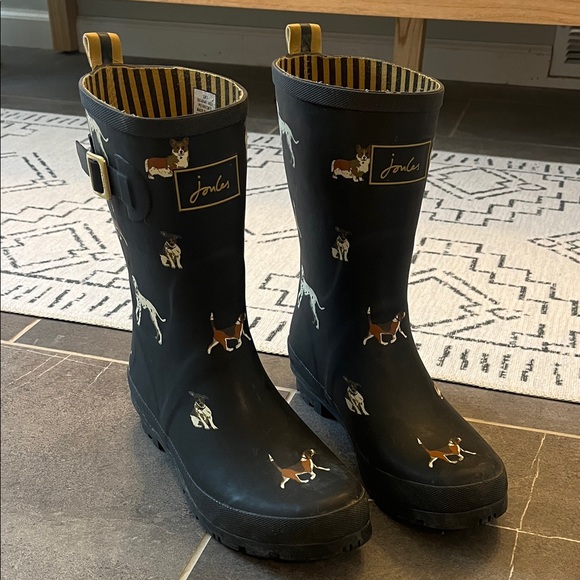 Joules Shoes - Joules Welly - Black Dog Print Rain Boots